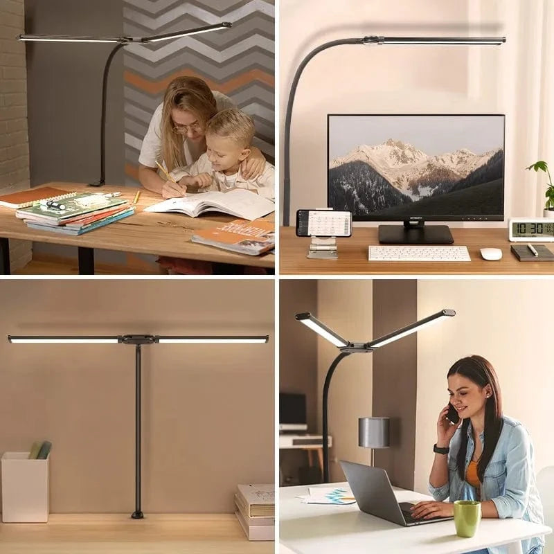 Lampe de bureau LED double tête ajustable en continu avec USB pour éclairer votre espace de travail | Marco Lucetti