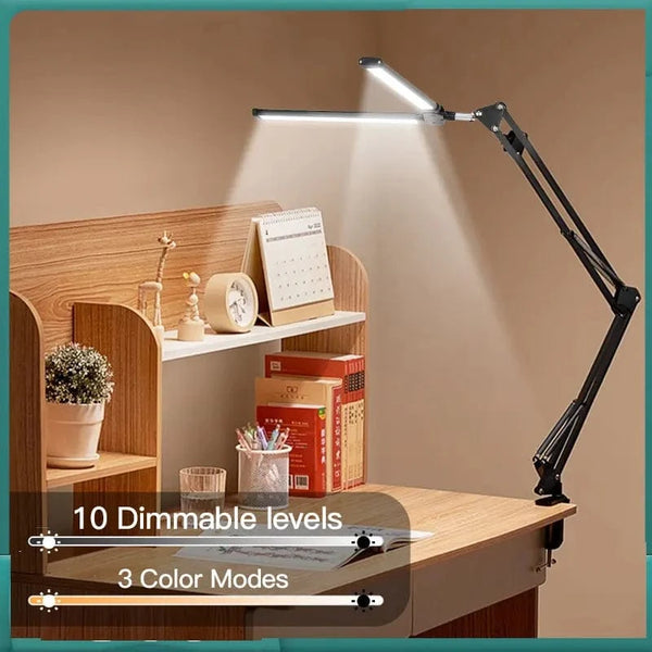 Lampe de bureau LED double tête ajustable en continu avec USB pour éclairer votre espace de travail | Marco Lucetti