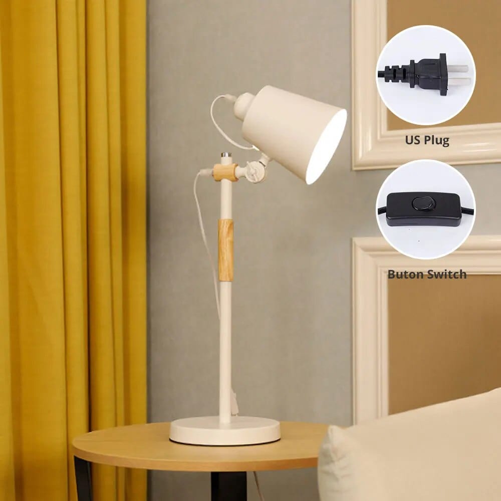 Lampe de bureau nordique en bois et métal | Marco Lucetti Prise américaine blanche sans ampoule