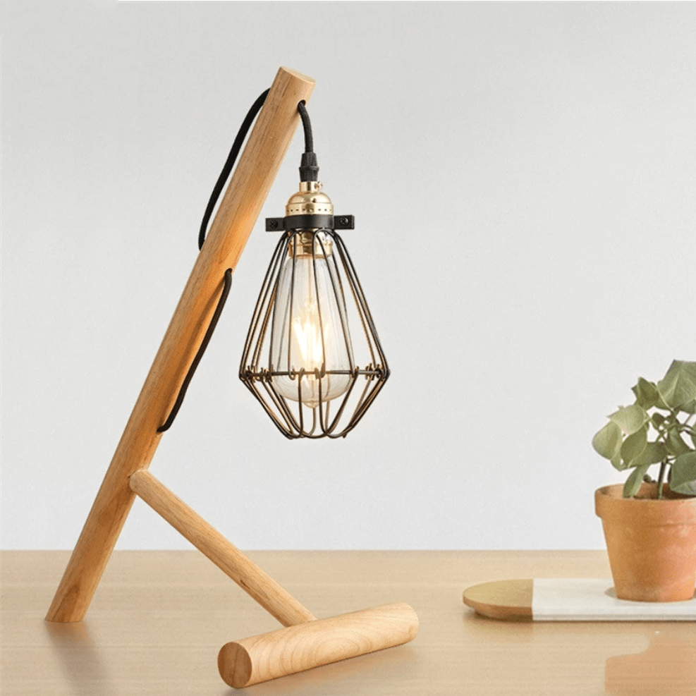 Lampe de bureau ou chevet : bois et cage métal | Marco Lucetti