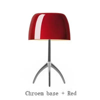 Lampe de bureau trépied postmoderne par un styliste italien renommé | Marco Lucetti Chrome et rouge / Petit 20x35cm
