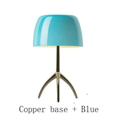 Lampe de bureau trépied postmoderne par un styliste italien renommé | Marco Lucetti Cuivre et bleu / Petit 20x35cm