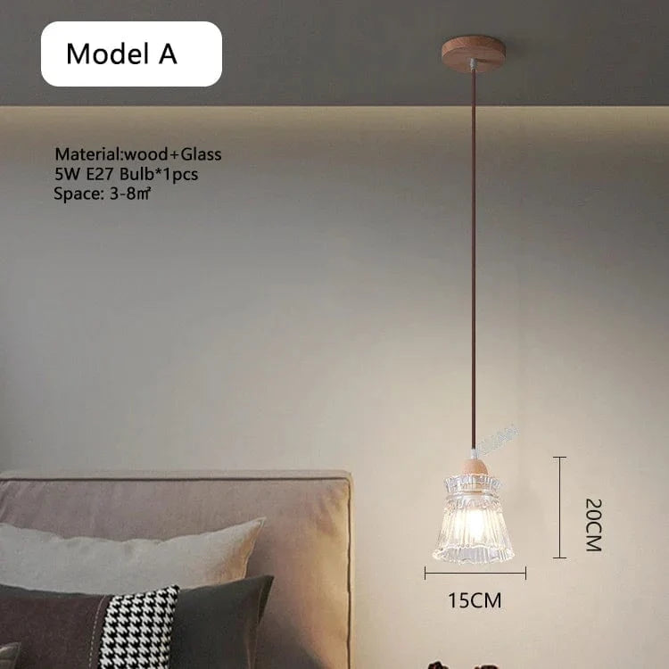 Lampe de chevet en verre et bois avec LED E27 - Suspension | Marco Lucetti Modèle A / Lumière blanche