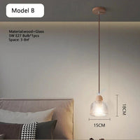 Lampe de chevet en verre et bois avec LED E27 - Suspension | Marco Lucetti Modèle B / Lumière blanche