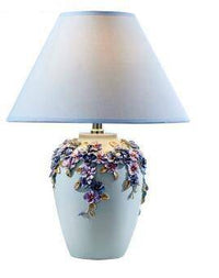 Lampe de chevet floral moderne, avec abat-jour en tissu varié | Marco Lucetti Bleu clair