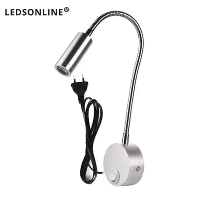 Lampe de Chevet LED 3W | Idéale pour le Travail et l'Étude | Marco Lucetti Cordon de prise UE argenté / Blanc chaud 3000K