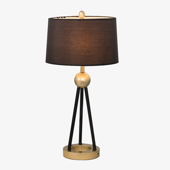 Lampe de chevet LED design avec abat-jour en tissu et boule dorée