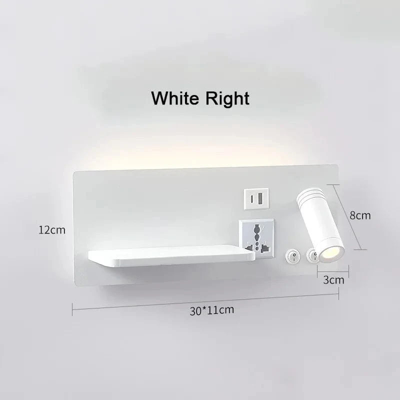 Lampe de chevet murale avec chargement sans fil USB Type-C et projecteur rotatif - LuxuriaSorts™ | Marco Lucetti Blanc à droite / Blanc chaud (2700-3500K) / Pas de recharge sans fil