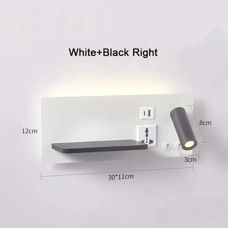 Lampe de chevet murale avec chargement sans fil USB Type-C et projecteur rotatif - LuxuriaSorts™ | Marco Lucetti Blanc noir à droite / Blanc chaud (2700-3500K) / Pas de recharge sans fil