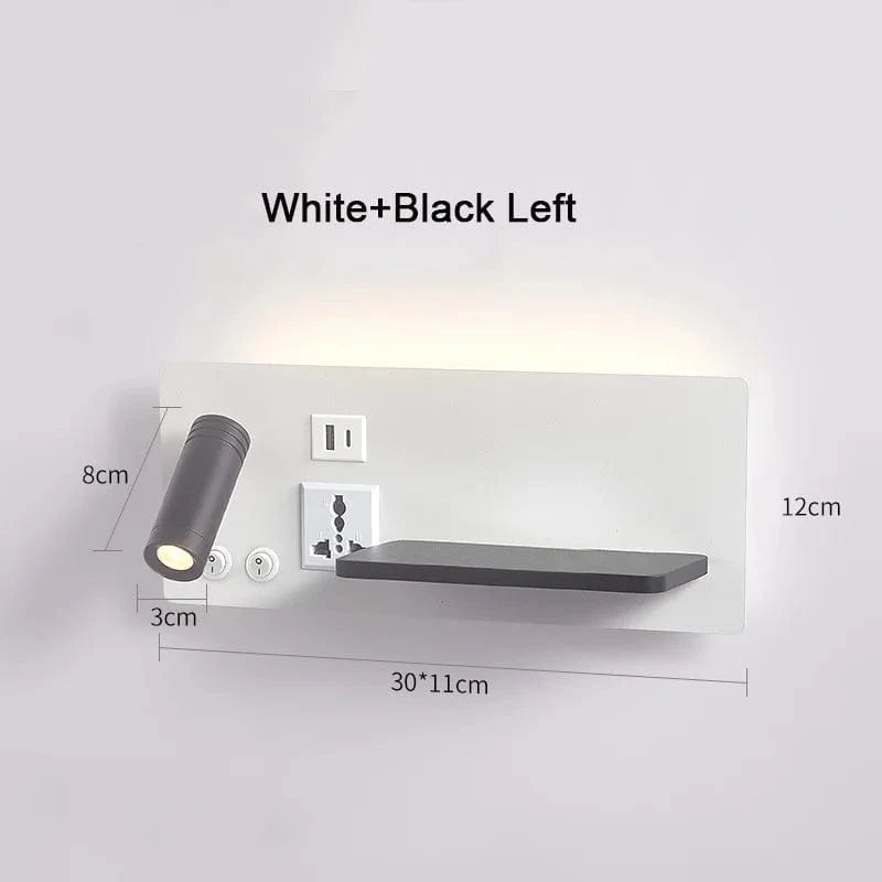 Lampe de chevet murale avec chargement sans fil USB Type-C et projecteur rotatif - LuxuriaSorts™ | Marco Lucetti Blanc noir gauche / Blanc chaud (2700-3500K) / Chargement sans fil