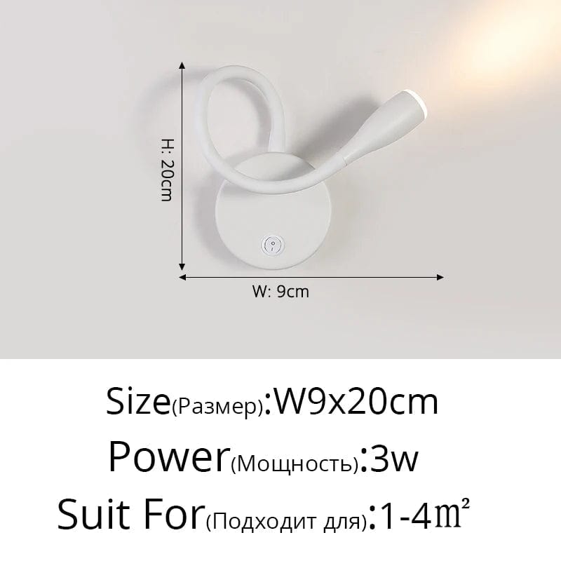 Lampe de chevet murale design nordique LED avec port USB et interrupteur | Marco Lucetti