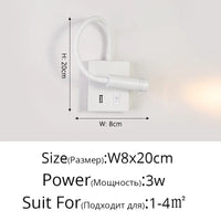 Lampe de chevet murale design nordique LED avec port USB et interrupteur | Marco Lucetti