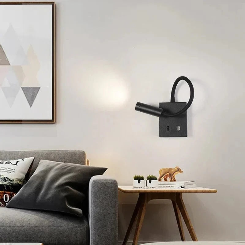 Lampe de chevet murale design nordique LED avec port USB et interrupteur | Marco Lucetti
