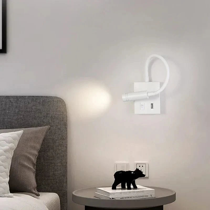 Lampe de chevet murale design nordique LED avec port USB et interrupteur | Marco Lucetti