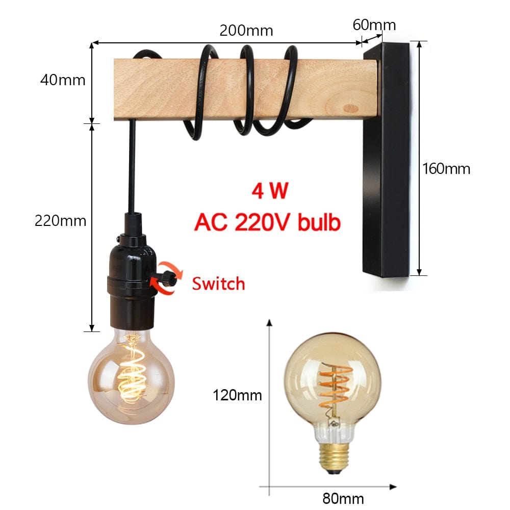 Lampe de chevet Murale Vintage Bois - Raylan | Marco Lucetti