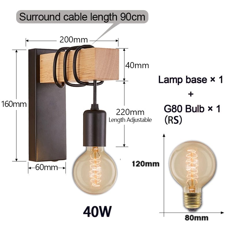 Lampe de chevet Murale Vintage Bois - Raylan | Marco Lucetti