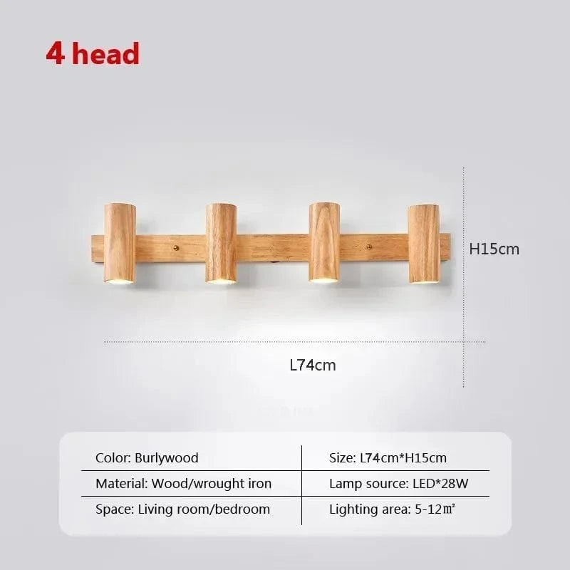 Lampe de chevet nordique LED multi-têtes en noyer - Édition exclusive | Marco Lucetti WL588 Burlywood 4H / Sans ampoule