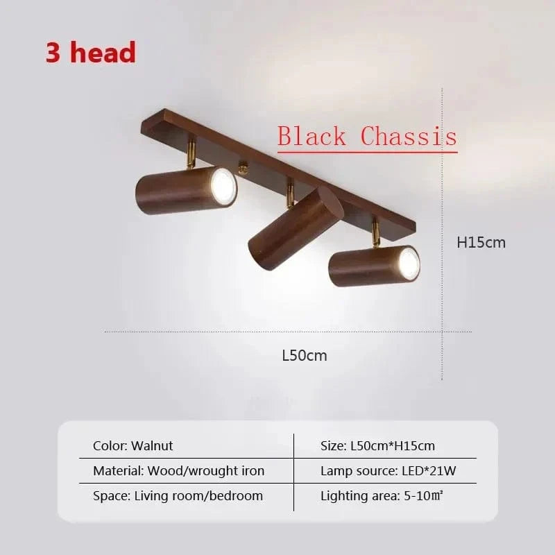 Lampe de chevet nordique LED multi-têtes en noyer - Édition exclusive | Marco Lucetti WL588 Noyer 3H / Sans ampoule