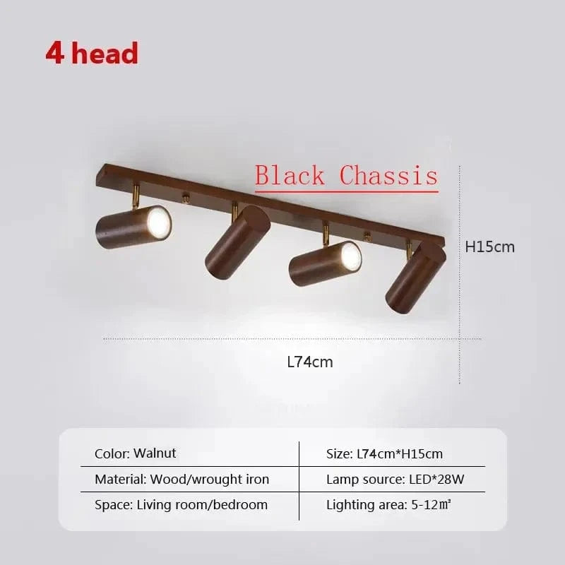 Lampe de chevet nordique LED multi-têtes en noyer - Édition exclusive | Marco Lucetti WL588 Noyer 4H / Sans ampoule
