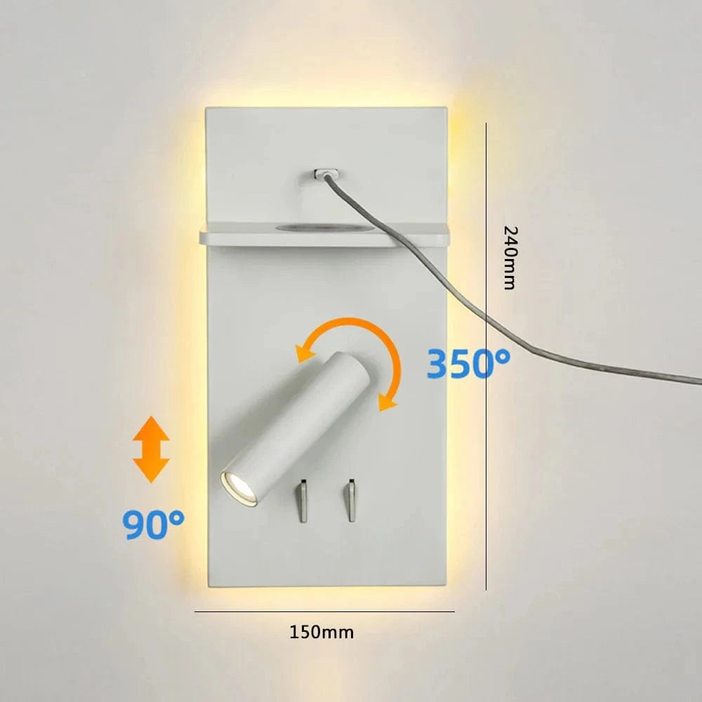 Lampe de lecture LED SandiY avec chargeur USB sans fil | Marco Lucetti Blanc vertical / Droite / Blanc chaud (2700-3500K)