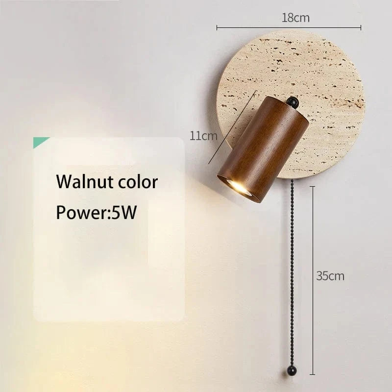 Lampe de lecture ronde en pierre avec éclairage LED murale | Marco Lucetti Couleur noyer