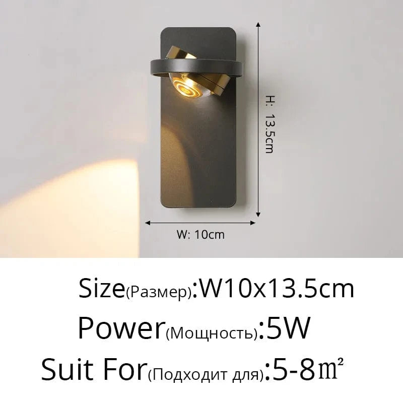 Lampe de lecture rotative minimaliste pour hôtel scandinave | Marco Lucetti DG6120 Noir L10x13