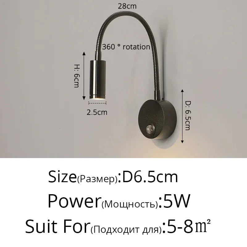 Lampe de lecture rotative minimaliste pour hôtel scandinave | Marco Lucetti DG6126 Noir D6,5cm