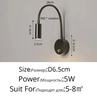 Lampe de lecture rotative minimaliste pour hôtel scandinave | Marco Lucetti DG6126 Noir D6,5cm