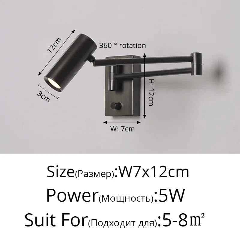 Lampe de lecture rotative minimaliste pour hôtel scandinave | Marco Lucetti DG6127 Noir L7x12cm