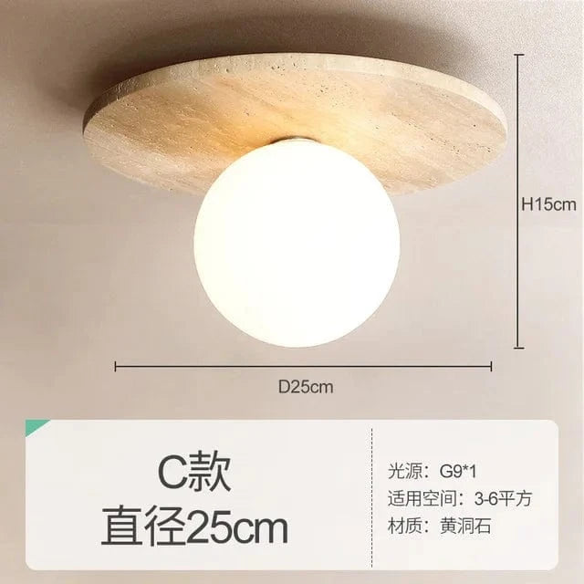 Lampe de plafond en pierre jaune Wabi-sabi pour décorer votre couloir ou votre balcon en Europe du Nord | Marco Lucetti Style C