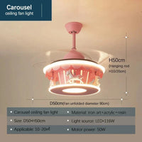 Lampe de plafond LED Carrousel Créatif pour Filles | Marco Lucetti Lumière de ventilateur de carrousel / Télécommande