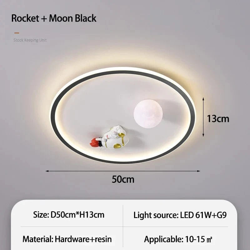  Lampe de plafond pour chambre d'enfant au design moderne et animé | Marco Lucetti Fusée lune-noir / Changeable