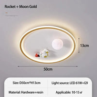  Lampe de plafond pour chambre d'enfant au design moderne et animé | Marco Lucetti Fusée lune-or / Changeable
