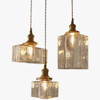 Suspension japonaise vintage en verre et laiton LED