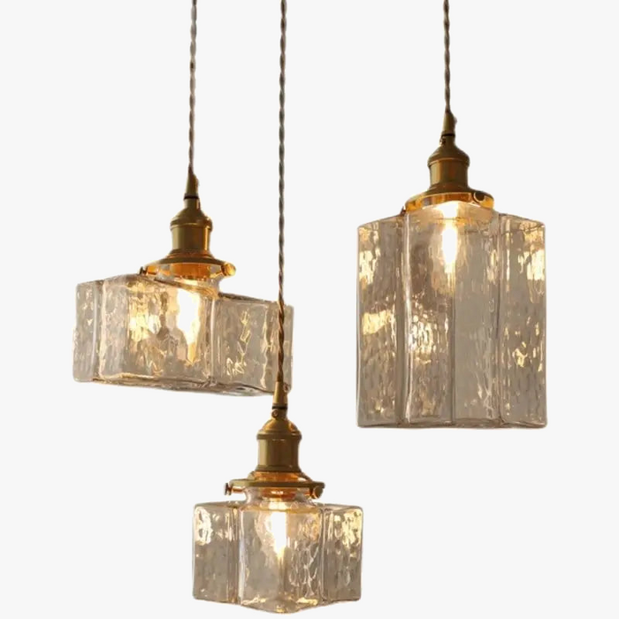 Suspension japonaise vintage en verre et laiton LED
