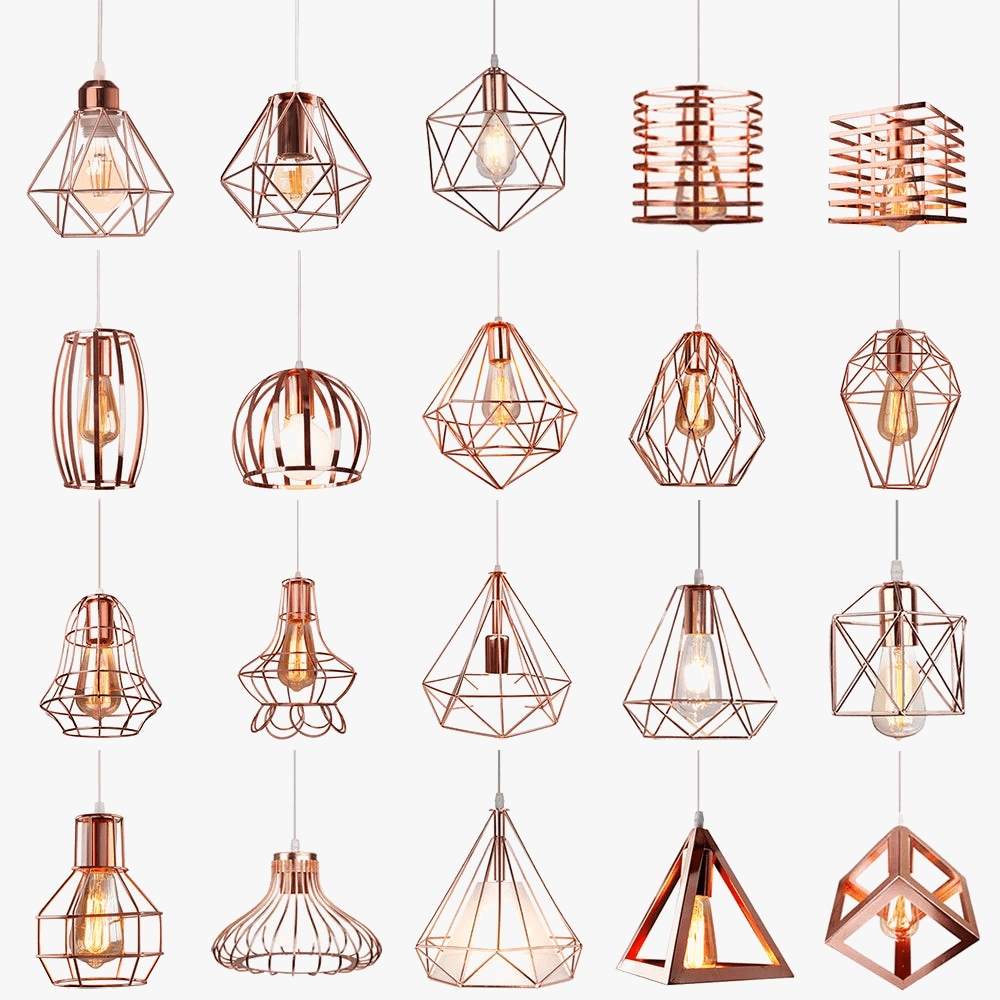 Lampe de suspension suspendue en cage en fer Loft Moderne - Or Rose | Marco Lucetti