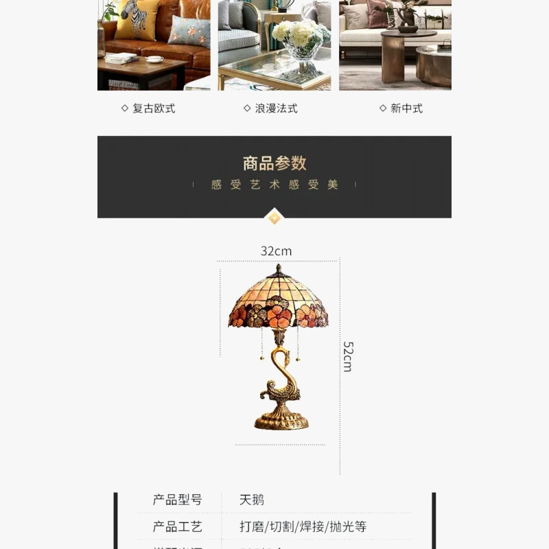 Lampe de Table Cygne Cuivre Haut de Gamme