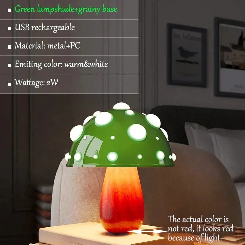 Lampe de Table LED "Mushroom Glow" | Marco Lucetti Grain de bois vert 2W