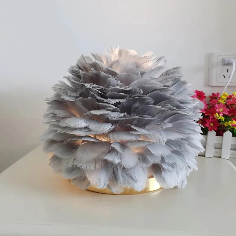 Lampe de Table Luxe en plumes roses et blanches naturelles | Marco Lucetti