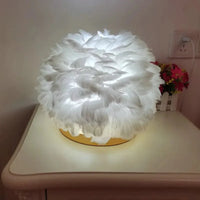 Lampe de Table Luxe en plumes roses et blanches naturelles | Marco Lucetti