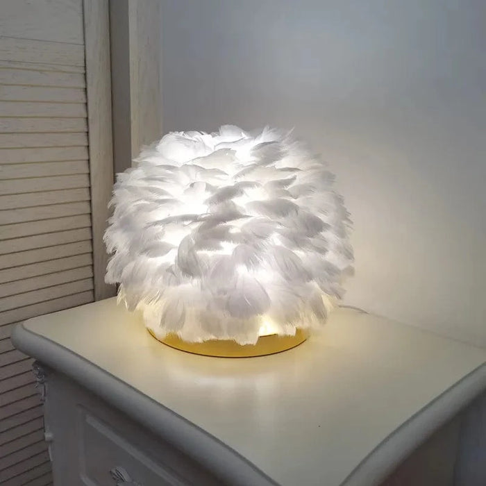 Lampe de Table Luxe en plumes roses et blanches naturelles | Marco Lucetti