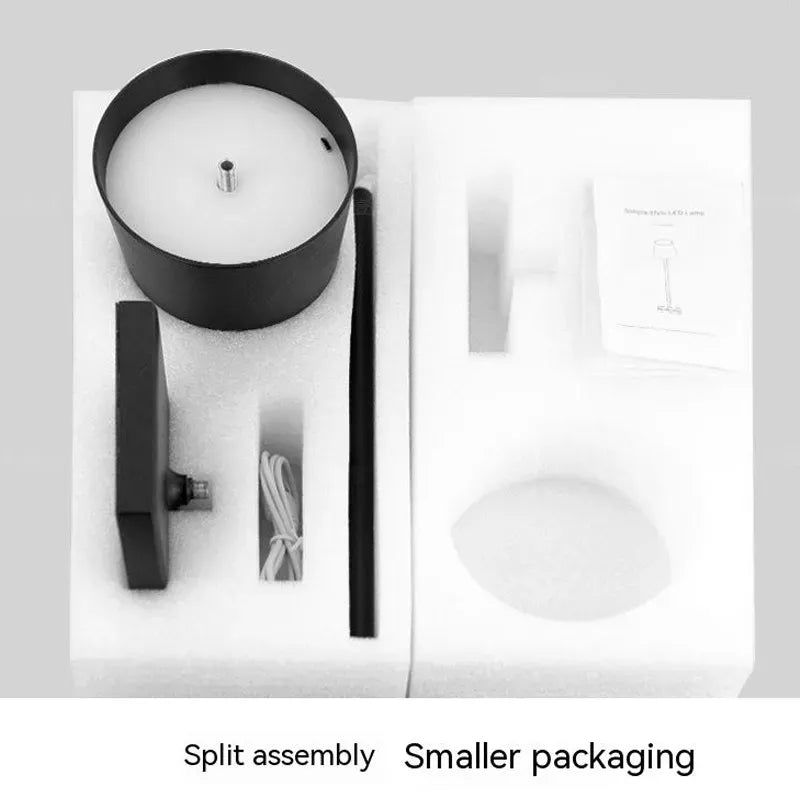 Lampe de table sans fil en métal noir, style varié.