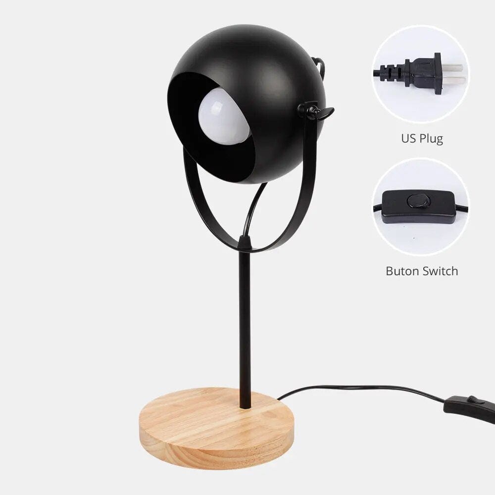 Lampe de table nordique en bois et métal à intensité réglable | Marco Lucetti Bouton USPlug Nobulb