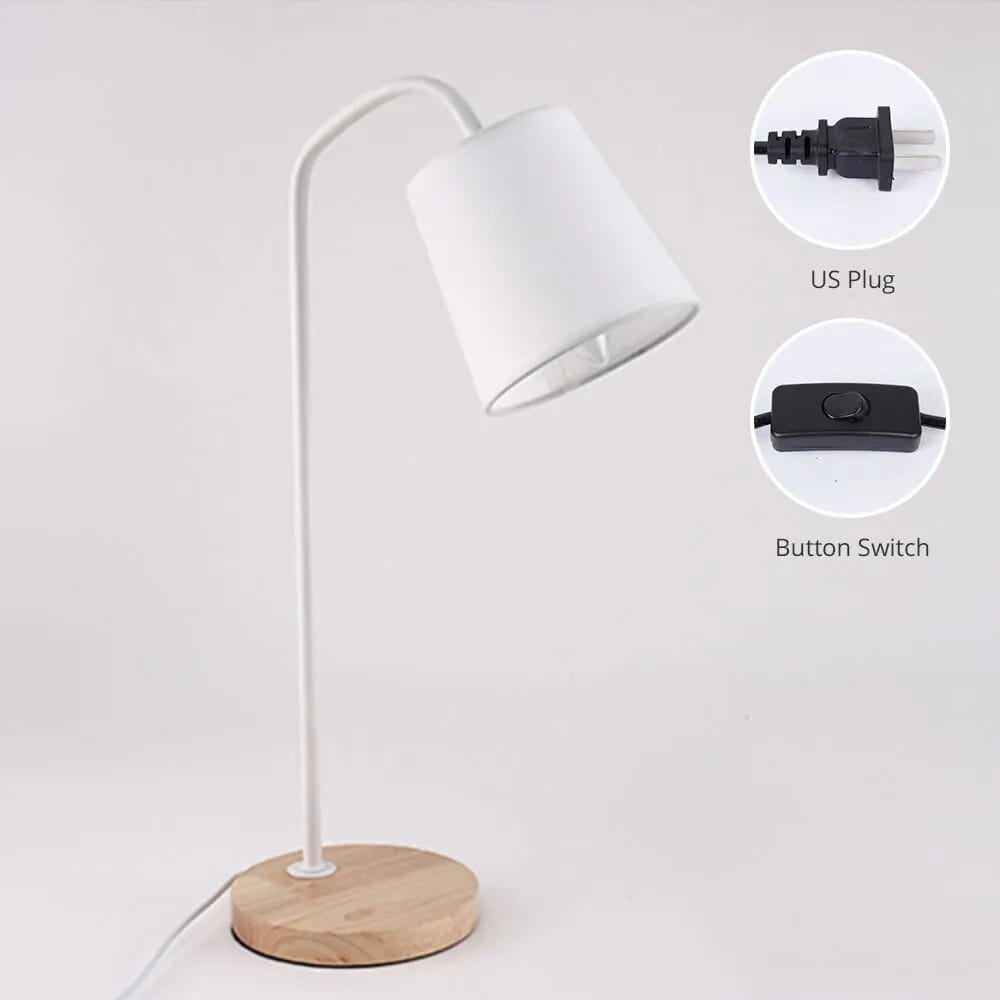 Lampe de Table Nordique en Bois LED - Veilleuse pour Bureau, Lit et Salon | Marco Lucetti Bouton blanc sans ampoule