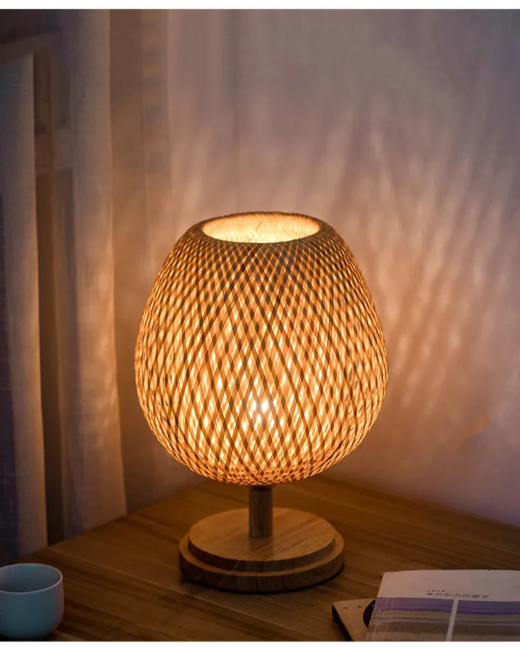 Lampe de Table vintage en rotin et bambou tissée à la main