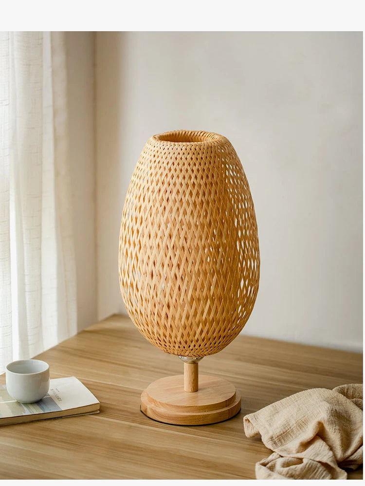 Lampe de Table vintage en rotin et bambou tissée à la main