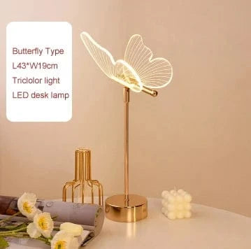Lampe de table rétro or acrylique papillon LED - Éclairage élégant pour hôtel, villa et salon | Marco Lucetti A-Papillon 1 / Lumière tricolore / Prise standard américaine