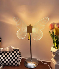 Lampe de table rétro or acrylique papillon LED - Éclairage élégant pour hôtel, villa et salon | Marco Lucetti Prise USB papillon / Lumière tricolore / Prise standard américaine