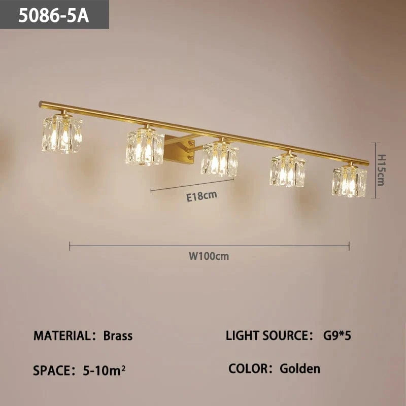 Lampe frontale en cuivre et cristal avec miroir anti-buée, design moderne, Simple. | Marco Lucetti A L100 H15 E18cm