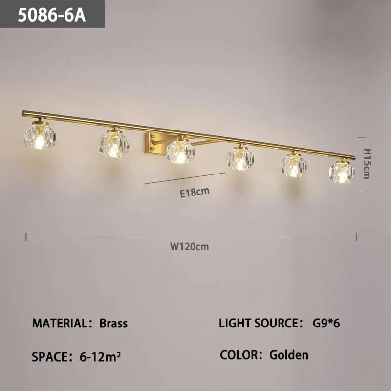 Lampe frontale en cuivre et cristal avec miroir anti-buée, design moderne, Simple. | Marco Lucetti A L120 H15 E18cm